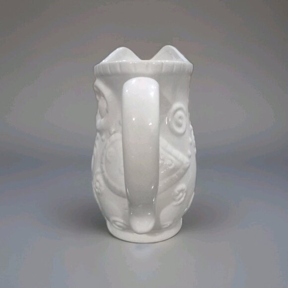 Vintage Pottery ceramic OWL Pitcher White Glazed 6" Tall Excellent condition - Picture 2 of 6